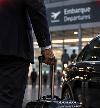 Executivo com mala no desembarque do aeroporto